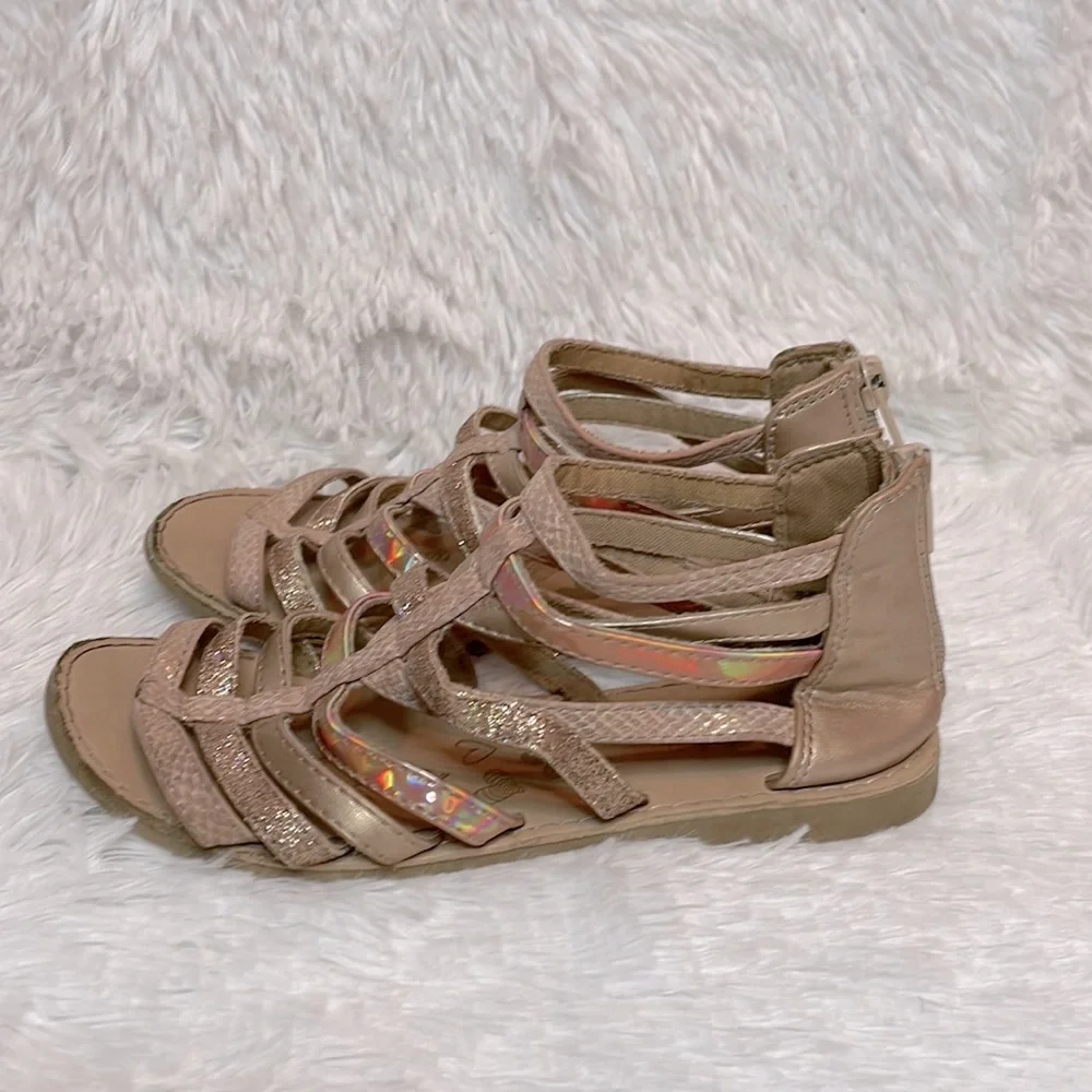 Olive & Edie Girls Glitter Metallic Snakeskin Pink Sandals, Size 2
